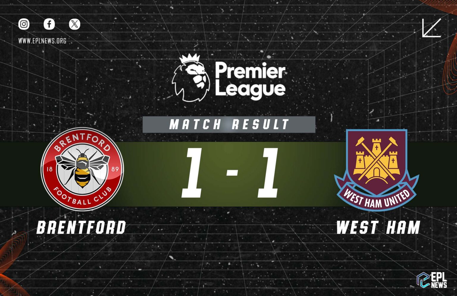 Zpráva Brentford vs West Ham 1-1